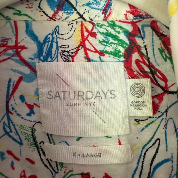 RARE SATURDAYS SURF NYC Shirt Men XL Gordon Harrison Hull Button Up Scribble - Picture 4 of 6